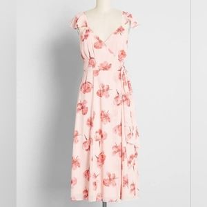 Modcloth pink floral wrap dress